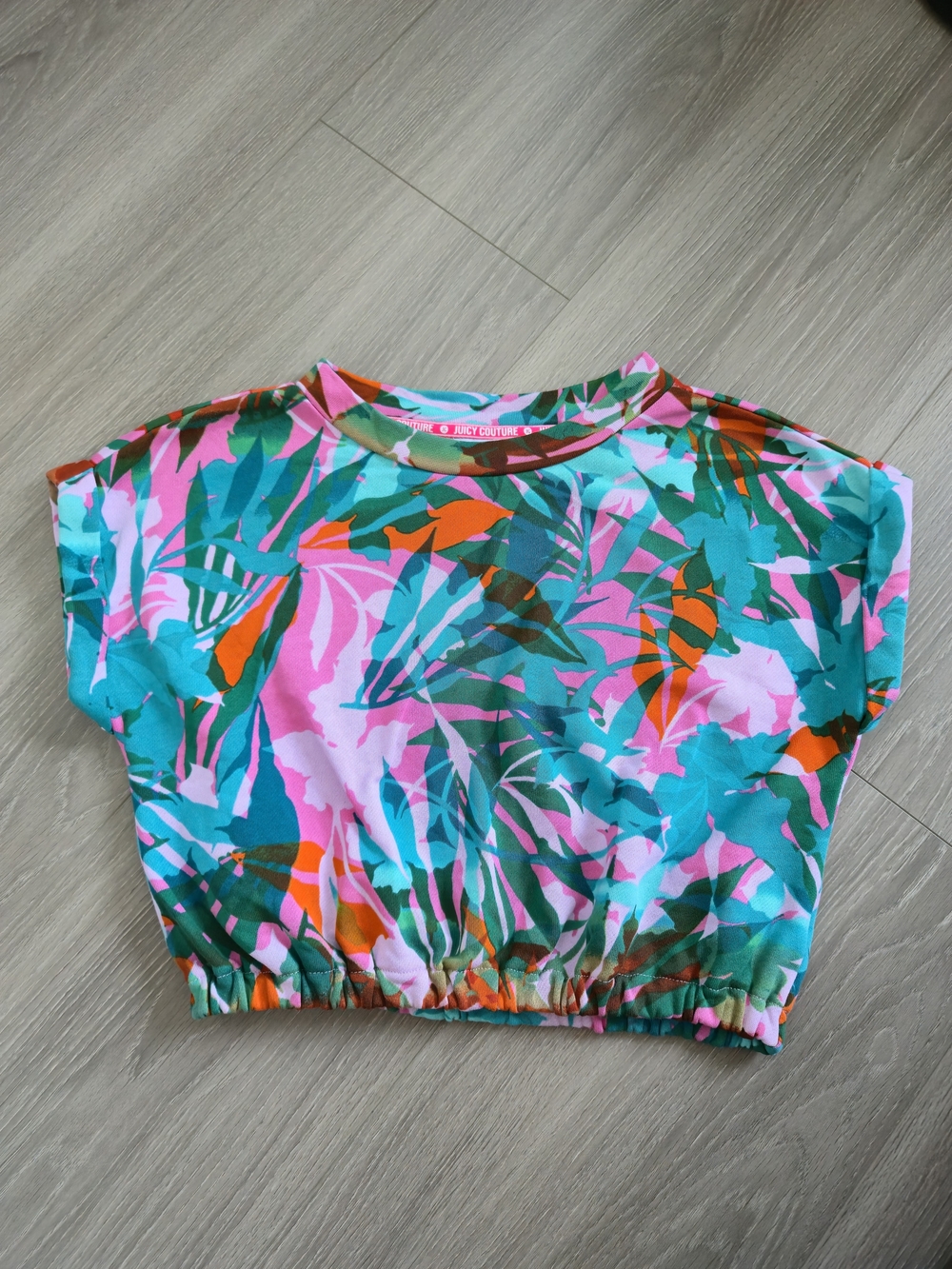 Juicy Couture Tropical Print Crop Top - Pink, Teal & Green 100% Cotton